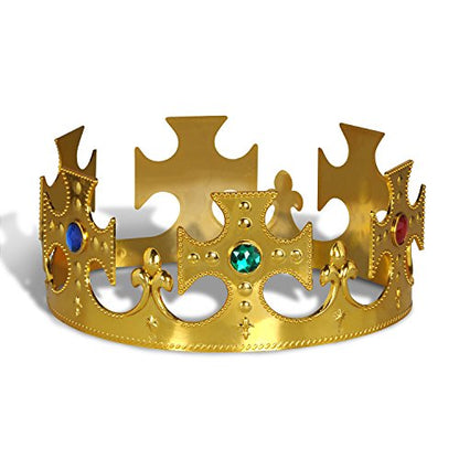 Beistle Jeweled King and Queen Crown Set – Gold and Silver Adjustable Plastic Crowns and Tiaras with Gem Accents, Royal Costume Accessories for Pageants, Plays, Proms, Parties and Themed Celebrations