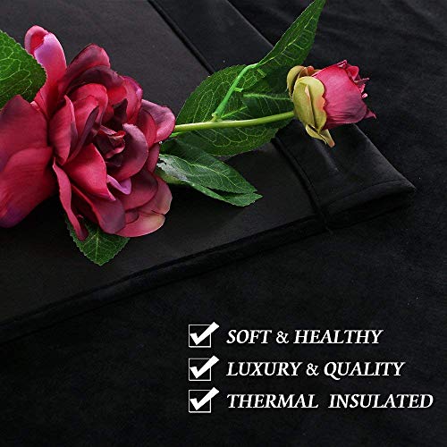 RYB HOME Black Velvet Curtains 63 inches Long - Super Soft Light Heat Block Blackout Small Window Treatment Panels for Bedroom Living Room Dining Backdrop, W 52 x L 63 inch, 2 Panels - color: Black, size: 52"W x 63"L (Pack of 2)