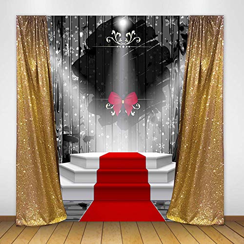 6x9ft Red Carpet Stage Photography Backdrop Snowflake Black Curtain Bowknot Spotlights Background Baby Children Adults Portraits Christmas Party Photo Booth Props LULF052