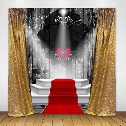 6x9ft Red Carpet Stage Photography Backdrop Snowflake Black Curtain Bowknot Spotlights Background Baby Children Adults Portraits Christmas Party Photo Booth Props LULF052