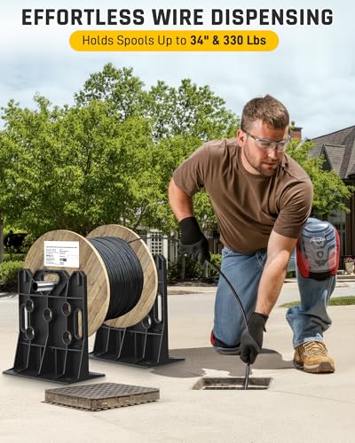 Wyckoff Wire Spool Rack Electrical Wire Dispenser, Cable Reel Caddy-1 Pair | Fits up to 34" Reels, 330 LBS Load Capacity, Multi-purpose, Free-Standing, Portable, Weather-Resistant - color: Black