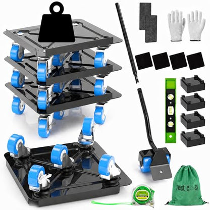 Heavy Duty Furniture Dolly 360 Rotate 5 Wheels 3000 Lbs Capacity 5.3x5.3 in | Furniture Movers with Blue Wheels, Measure Tape & Leveler, Alloy Steel Furniture Lifter Tool for Smooth Home & Office Uses - color: Blue, size: 5.3x5.3 IN