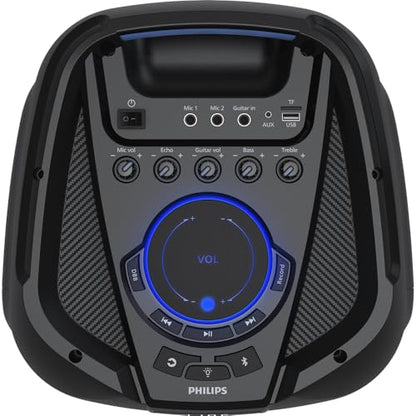 PHILIPS Bluetooth Party Speaker, 120W Powerful Sound with Dynamic Bass Boost, 10 RGB Light Modes, Karaoke Mic & Guitar Inputs, FM Radio, USB/TF/AUX Playback, Portable Handle, Remote Control (Corded) - style: Corded