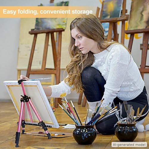 RRFTOK Pink 17-66 Inch Adjustable Art Easel Stand for Painting and Sign | Portable aluminum tripod easel for painting, sign, canvas holder, floor and display use - style: 66Pink 1-pack