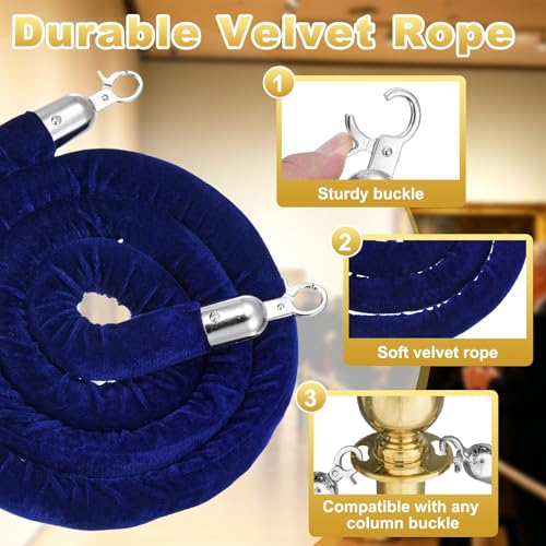 PATIKIL Velvet Stanchion Ropes, (6.6Ft x1.26 Inch, Blue) (1Pcs), Velvet Ropes Crowd Control Queue Barrier with Silver Buckle, Suit for - Carpet Events/Hotels/Movie Theaters/Grand Openings - color: Blue Rope, Silver Buckle