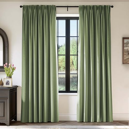 Lazzzy Green Velvet Curtains 84 Inch Long Blackout Pinch Pleated Thermal Room Darkening Drapes Luxury Modern Back Tab Window Treatments for Bedroom Living Room 2 Panels, 52 x 84 Inch, Olive Sage - color: Olive Sage, size: 52"W x 84"L (Pack of 2)