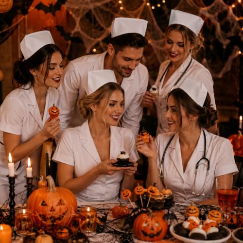 Garneck 5pcs Nurse Cap Costume Accessories: Adjustable Women Nursing Hats for Costume Daily Use Halloween Role Play Hospital Outfit Party Accessories
