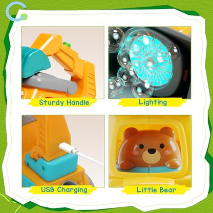 Bubble Machine for Kids 3-6, Construction Truck Bubble Lawn Mover | 2-In-1 Handheld Push, Automatic Bubble Blower With Led Lights, USB Rechargeable, Bubbles Toy for Kids Boy Girl 3-6 Year Old