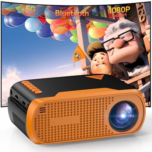 Mini Video Projector with WiFi Bluetooth, Native 1080P Portable Movie Projector, Compatible with SmartPhone, TV Stick, PS5, Laptop HDMI USB for Home Theater Indoor Outdoor Movies - color: Black-Yellow