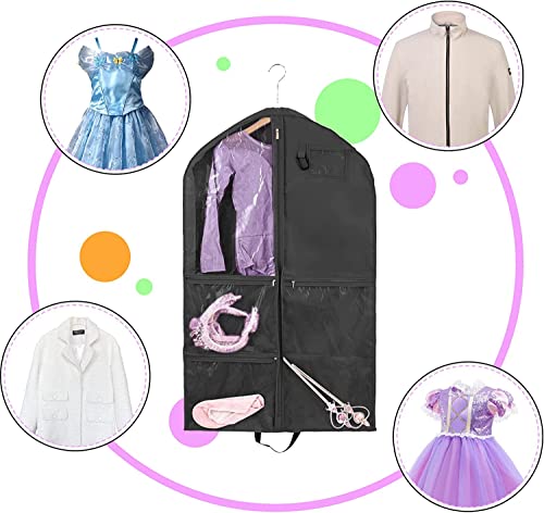 Qchengsan Waterproof Hanging Garment Bag,2 Pack 40 inch Bags for Clothes,Garment Travel Storage,Dance Clothes Bag,Kids Bag Dance Costumes,Sports,Skating,Theatre,Beauty Pageants 2 / Black - color: 2 Pack / Black