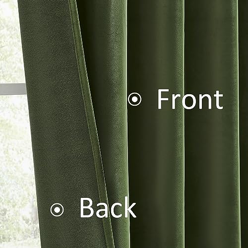 MUMFAS Olive Green Velvet Curtains 90 Inches Long 2 Panels, Light Blocking Boho Boy Room Darkening Curtains/Drapes for Bedroom Living Room Back Tab Rod Pocket W52 x L90 - color: Olive Green, size: 52"W x 90"L (Pack of 2)
