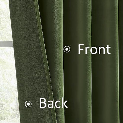 MUMFAS Olive Green Velvet Curtains 90 Inches Long 2 Panels, Light Blocking Boho Boy Room Darkening Curtains/Drapes for Bedroom Living Room Back Tab Rod Pocket W52 x L90 - color: Olive Green, size: 52"W x 90"L (Pack of 2)