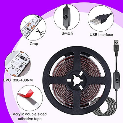 UV Light Strip USB UV Black Light Strip DC5V 390nm-400nm 6.56FT/2M SMD 2835 120LEDs IP65 Waterproof Super Bright LED Strip Lights, for Fluorescent Dance Party Body Paint Stage Lighting