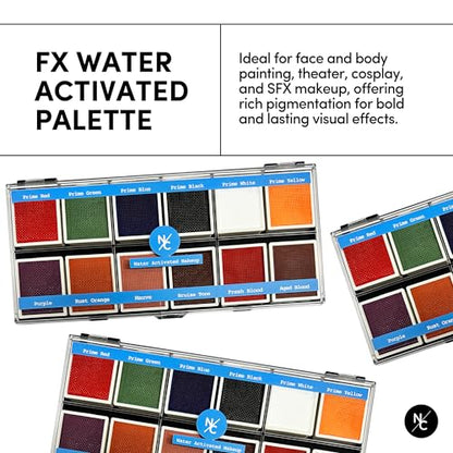 Narrative Cosmetics FX 12-Color Palette - Water-Activated Face & Body Paint for SFX, Theater, Cosplay - High-Pigment, Blendable SFX Makeup, Easy-to-Use for Film & TV
