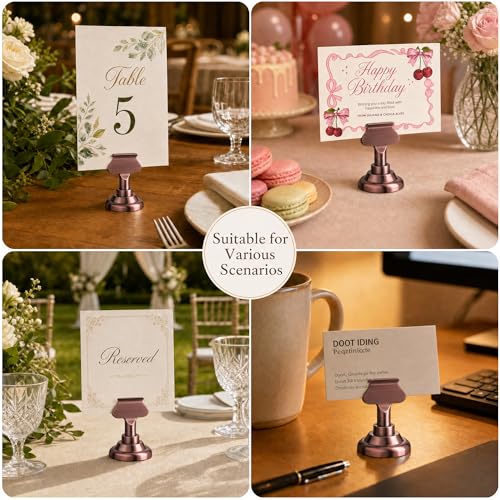 ERYTLLY 16 PK Place Card Holders 1.7 inches Table Card Holder Steel Card Holders for Weddings,Birthdays,Photos, Memo Notes, Restaurants (Antique Copper) - color: Antique Copper
