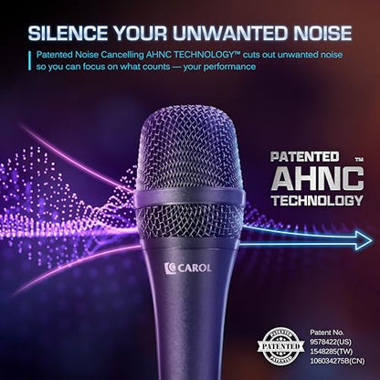 CAROL AC-910 XLR Wired Vocal Microphone, Dynamic Cardioid, No-Switch | AHNC dual-engine noise canceling tech for singing, studio, and stage. incl. 14.8ft (4.5m) XLR cable, mic clip - style: AC-910（no switch）