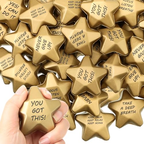 Deekin 36 Pcs Star Stress Balls Foam Relief Toys Bulk,Motivational,1.6 Inch | Mini Star Squeeze, Portable Pocket Size, Anxiety, Perfect Teacher Incentives, Office Stress Relief & Party Favor Supplies - size: 1.6 Inch, style: Motivational