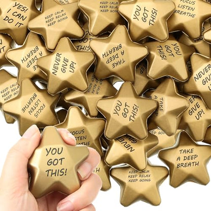 Deekin 36 Pcs Star Stress Balls Foam Relief Toys Bulk,Motivational,1.6 Inch | Mini Star Squeeze, Portable Pocket Size, Anxiety, Perfect Teacher Incentives, Office Stress Relief & Party Favor Supplies - size: 1.6 Inch, style: Motivational