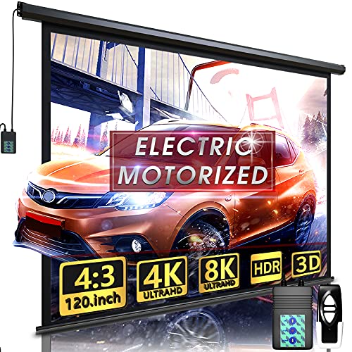 Motorized Projector Screen - Indoor and Outdoor Movies Screen Electric Projector Screen W/Remote Control (120 inch)