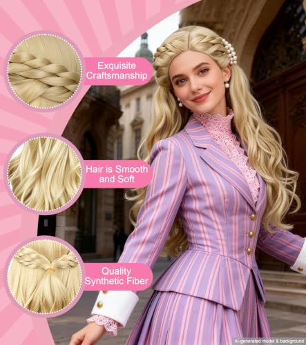 Golden Long Wavy Princess Wig, Synthetic Costume Wig with Cap | Adjustable cap included, long golden wavy hair for cosplay, Halloween, parties, festivals, and everyday dress-up - color: Golden