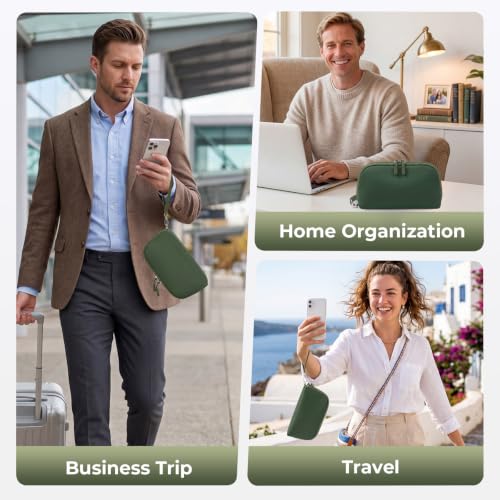 FYY Travel Cable Organizer - 8 Compartments, Lightweight, Water Repellent - color: Green, size: (M) 8.9"× 5.1"× 3.3"