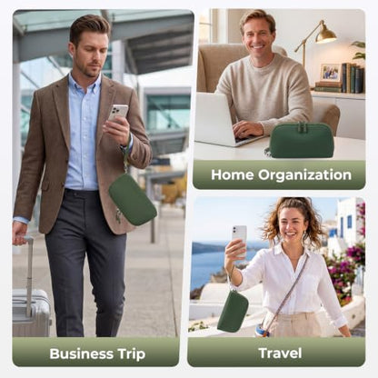 FYY Travel Cable Organizer - 8 Compartments, Lightweight, Water Repellent - color: Green, size: (M) 8.9"× 5.1"× 3.3"
