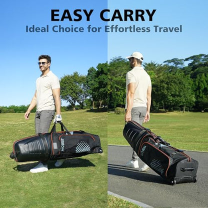 Golf Travel Bags for Airlines with Wheels, Hard Case Top and 1680D Heavy Duty Oxford Protect Golf Clubs, Lightweight and Easy to Maneuver - color: Black & Orange