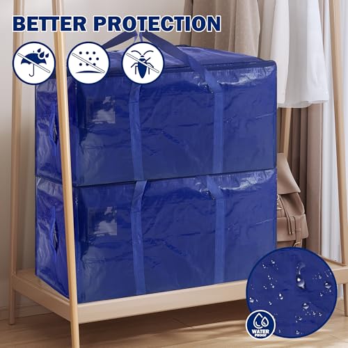 8 Pack Extra Heavy Duty Large Moving Bags with Strong Zipper & Carrying Handles, Sturdy Clothes Storage Bags Totes Bins, Packing Bag Move Boxes College Moving Supplies, Dark Blue - 24 gal - size: 24 gal-Dark Blue