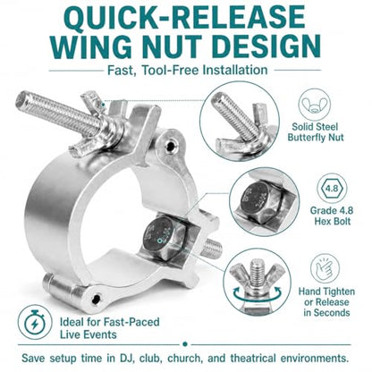 12-Pack Heavy Duty Aluminum Truss Clamps - 2 Inch Pro Stage Light Clamps for 220lb LED Par & Moving Head Fixtures - Fits 1.9-2.0" F34 Pipe for DJ Club & Theatrical Rigging
