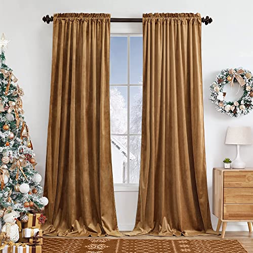 Benedeco Camel Velvet Blackout Curtains 52x84, 2 Panels | Elegant Room Darkening Thermal Insulated Noise Reducing Velvet Drapes with Back Tab and Rod Pocket for Living Room, Bedroom - color: Camel, size: 52"W x 84"L (Pack of 2)