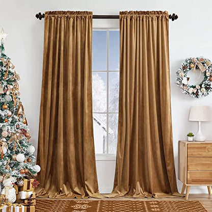 Benedeco Camel Velvet Blackout Curtains 52x84, 2 Panels | Elegant Room Darkening Thermal Insulated Noise Reducing Velvet Drapes with Back Tab and Rod Pocket for Living Room, Bedroom - color: Camel, size: 52"W x 84"L (Pack of 2)