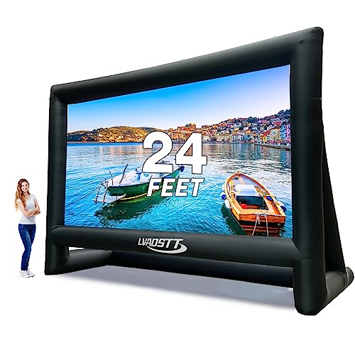Inflatable Projector Screen, 24FT Blow Up Movie Screen Outdoor Projector, Easy Set Up One-piece Design Front & Rear Projection with Air Blower for Outside Backyard Family Movie Night Pool Party - size: 24FT