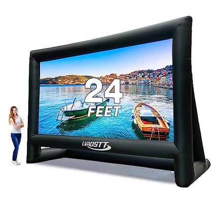 Inflatable Projector Screen, 24FT Blow Up Movie Screen Outdoor Projector, Easy Set Up One-piece Design Front & Rear Projection with Air Blower for Outside Backyard Family Movie Night Pool Party - size: 24FT