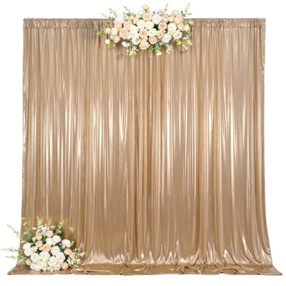 10x10ft Dark Champagne Backdrop Curtains Wedding Party Glitter Sequin Curtain Backdrop Fabric Shimmer Drapes Backdrop Bridal Baby Shower Birthday Christmas Photoshoot Background 5x10FT，2 Panels - color: Dark Champagne, size: 10ft X 10ft(2 Panels 5ft X 10f