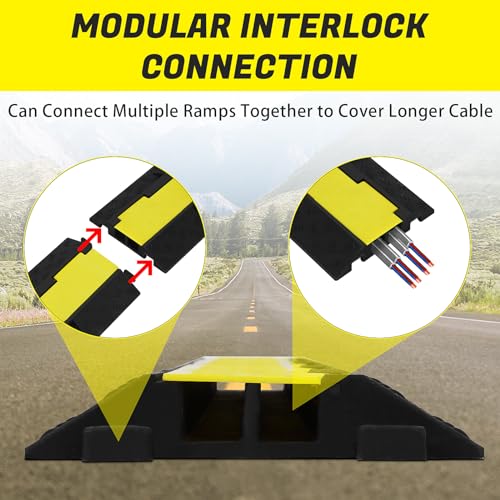 1 Pack Rubber Cable Ramp, 3 Channel Cable Protector Ramps, 28000 Lbs Load Capacity Heavy Duty Traffic Speed Bump, Cord Cover Wire Hose Protective for Driveway Indoor Outdoor