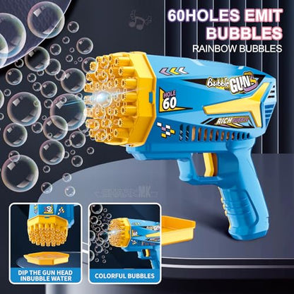 Bubble Machine Gun Kids Toys 60 Holes Bubble Machine with Bubble Solution | Bubble Blaster Gun with Bubble Solution,Outdoor Toy Birthday Party Favors Gifts for Boys Girls Age 3 4 5 6 7 8 9 10 Years Old - color: Blue