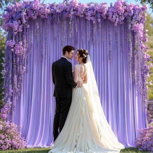 Lavender Backdrop Curtain 2 Panels-Wrinkle-Free Champagne Curtains Polyester Photography Drapes for Baby Shower Birthday Party Photo Background Backdrop Stand- 8 X10FT (Lavender) - color: Lavender, size: W4' x H10'(2 panels)