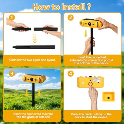 Solar Ultrasonic Animal Repellent -Cat Repellent Outdoor with 13 Predator Sounds & Strobe Lights for Dog Deer Raccoon Squirrels 2-in-1 Stake or Wall Mount for Yard Garden Farm & Patio