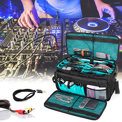 LoDrid Large Cable File Bag with Padded Bottom for Music Equipment, Black | Detachable Dividers, Multiple Pockets for 15.6" Laptop, DJ Gear, Sound Instrument