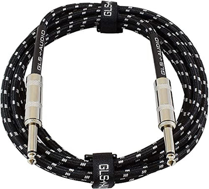GLS Audio Instrument Cable - 1/4 Inch TS to 1/4 Inch Instrument Cable for Bass/Electric Guitar- Black/Grey Braided Tweed, 6ft - color: Black/Grey, size: 6ft