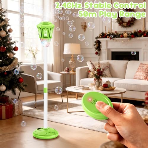 Bubble Machine,Automatic Standing Bubble Maker Machine with Light/Music/Remote,47 Inch Adjustable Height Outdoor Toys for Toddlers Party Birthday, Wedding,Gifts Green - color: Green