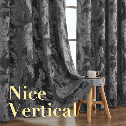 H.VERSAILTEX Velvet Leaf Pattern Curtains for Living Room 96" L, Dark Gray | Luxury Velvet, Room Darkening, Light Blocking, Noise Reducing, Thermal Insulated, Grommet Top, 52 X 96 Inch, 2 Panels - color: Leaf-dark Gray, size: 52"W x 96"L (Pack of 2)