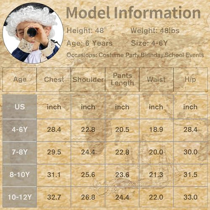 IKALI Kids George Washington Costume With Wig and Hat Accessories, Boys Children Hamilton American Colonial Day Outfit - size: 10-12 Years