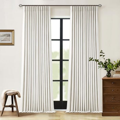 90 Inch Pinch Pleated Linen 100% Blackout Curtains 2 Panels Cream Natural - color: Natural Linen, size: 40"W x 90"L (Pack of 2)