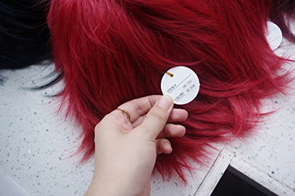 LABEAUTÉ Short Burgundy Red Anime Cosplay Wig Male Men Anime Layered Unisex Heat Resistant Hair Wig with Bangs for Party and Halloween for Gift + Free Cap - color: Burgundy Red