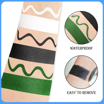 Black White Green Face & Body Paint - Blendable Facepaint Foundation with Sponge & Brush for Skin, Professional Halloween Face Make-up Kit for Grinch Shrek Alien Frankenstein Wicked Witch Costume - color: 05 Beetlejuice/Witch