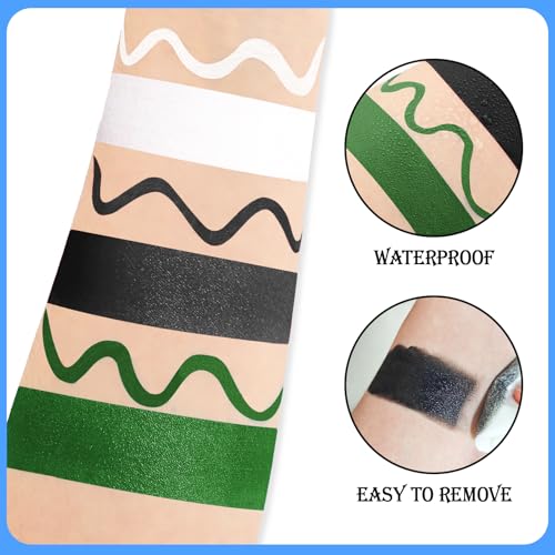 Black White Green Face & Body Paint - Blendable Facepaint Foundation with Sponge & Brush for Skin, Professional Halloween Face Make-up Kit for Grinch Shrek Alien Frankenstein Wicked Witch Costume - color: 05 Beetlejuice/Witch