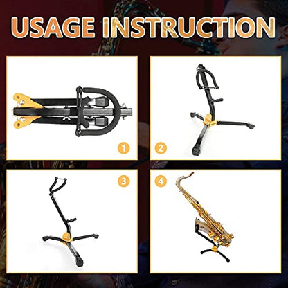 Folding Saxophone Stand for Alto Sax, Alto Tenor Sax Stand, Adjustable Metal Triangle Base Design Saxophone Holder Rack Portable Musical Instrument