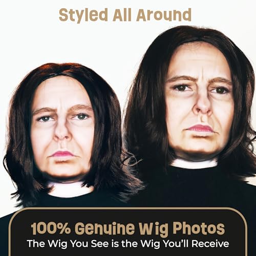 ALLAURA Compatible with Severus Snape Costume – Long Black Wig for Men – Dark Wizard, Professor, Vampire, Farquaad, Wick, Michael, Vincent Cosplay – Adult Halloween Hairpiece for Movie & Fantasy Looks - color: 8-Black