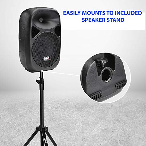 LyxPro SPA-10 10" Portable PA Speaker System With Metal Tripod Stand Combo Kit Power Active Amplifier Equalizer Bluetooth SD Slot USB MP3 XLR 1/4" 1/8" 3.5mm Inputs Remote Control - size: 10 Inch + Stand